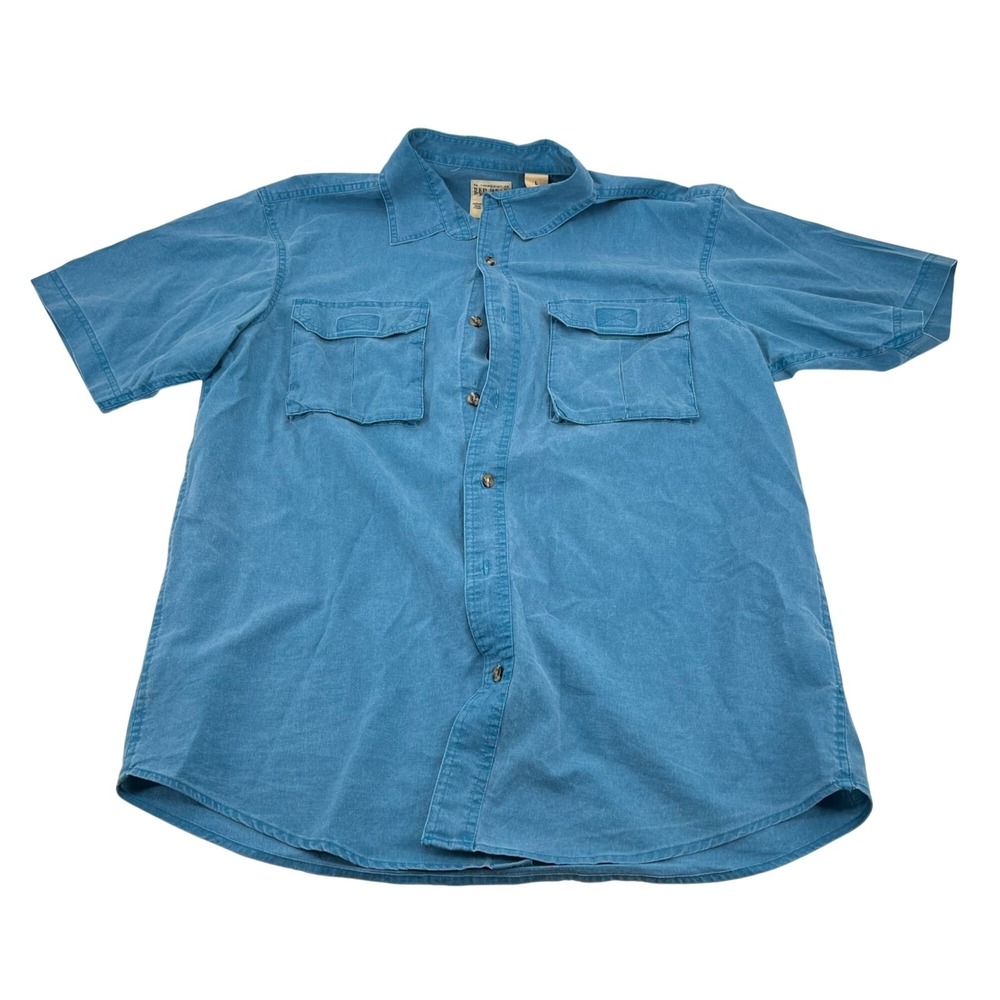 Red Head Brand Mens Blue Short Sleeve Button-Up Shirt Size L 100% Cotton Vintage